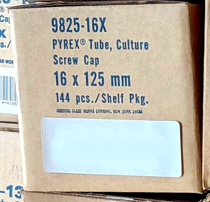 Corning PYREX 9825-16X Box of 144 New Genuine Original Screw Cap Culture Tubes 16 x 125 mm