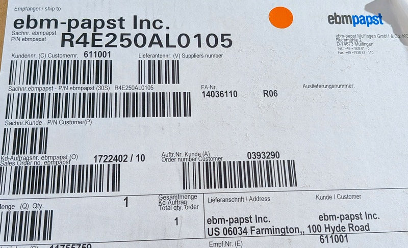 ebm-papst R4E250-AL01-05 New Genuine Original AC Centrifugal Fan