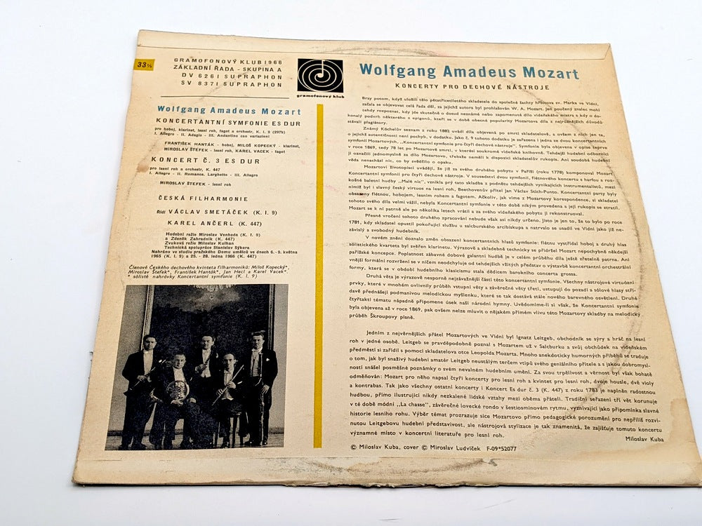 Vinyl LP, Wolfgang Amadeus Mozart, Koncerty Pro Dechové Nástroje, by Gramofonovy Klub 1966