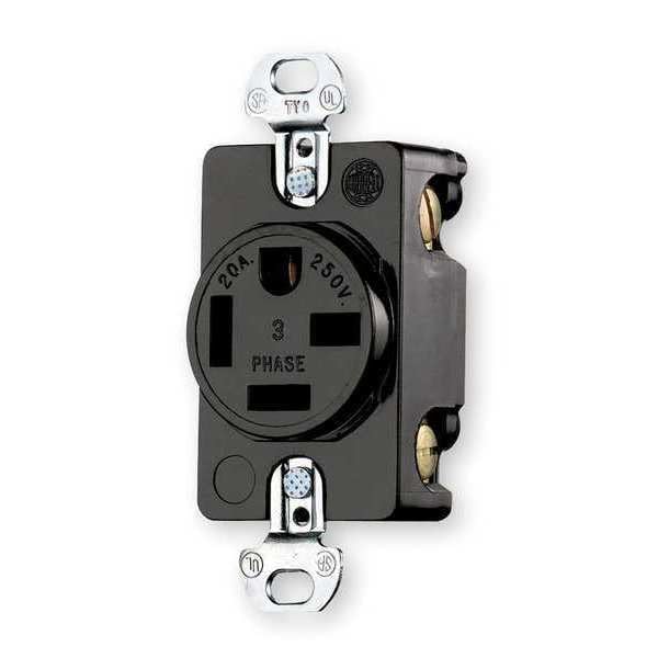 Hubbell HBL8420 New 3-Pole 4-Wire Grounding 20A 3-Phase 15-20R Black Flush Receptacle