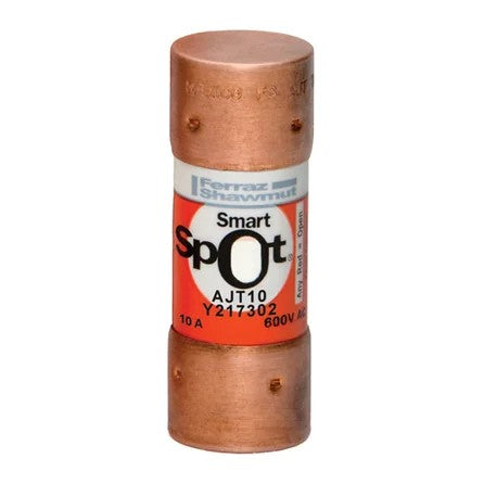 Mersen AJT10 SmartSpot® Fuse, 10A, Class J, Time-delay, 600VAC 400VDC, Ferrule, Amp-Trap 2000®