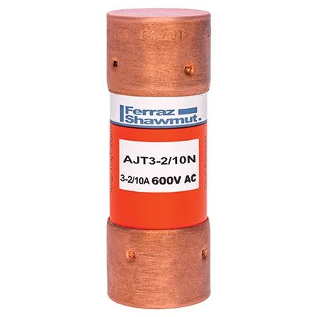 Mersen AJT3-2/10 Fuse, 3.2A, Class J, Time-delay, 600VAC 500VDC, Ferrule, Amp-Trap 2000®