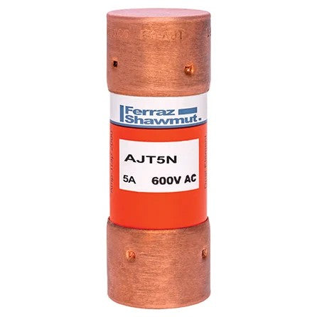 Mersen AJT5N Fuse, 5A, Class J, Time-delay, 600VAC 500VDC, Ferrule, Amp-Trap 2000®