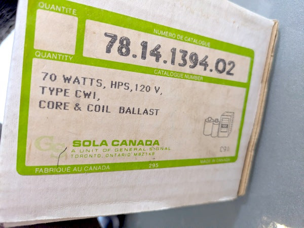 Sola Canada 78.14.1394.02 New Genuine Original HID Ballast Kit Core & Coil 70W HPS 120V CWI