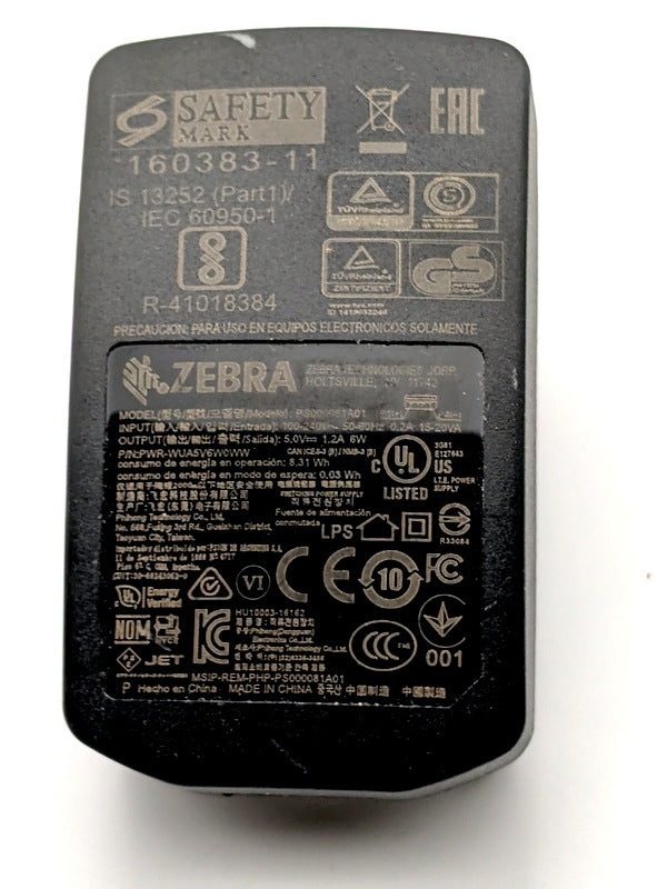 Zebra PS000081A01 Genuine Original 5 V USB Power Adapter (PWR‑WUA5V6W0WW for TC55/MC40 Series)