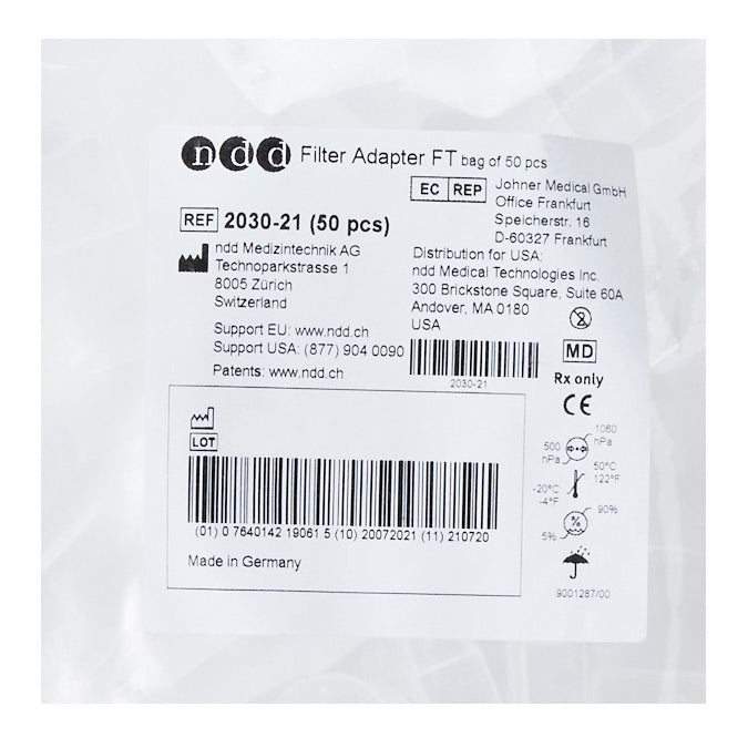 ndd Medical Technologies 2030-21 FlowTube Adapters for EasyOne Air Spirometer 50/Bag (203021)