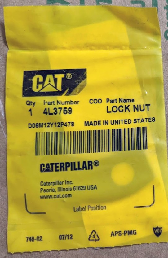 CAT Caterpillar 4L-3759 Genuine Original OEM Lock Nut