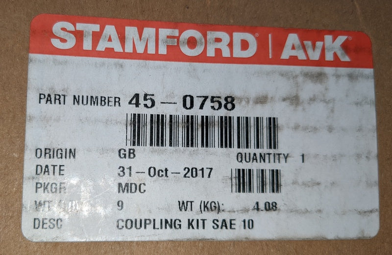 Stamford AvK Cummins AvK 45-0758 New Genuine Original Flywheel Coupling Kit 45-0758 Flywheel Coupling Kit SAE 10 for UC224 Frame