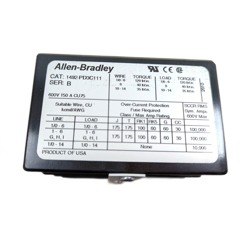 Allen-Bradley 1492-PD3C111 Power Terminal Block, 150A, 600V AC/DC, 3P, Copper, 3 In/3 Out (1492PD3C111)
