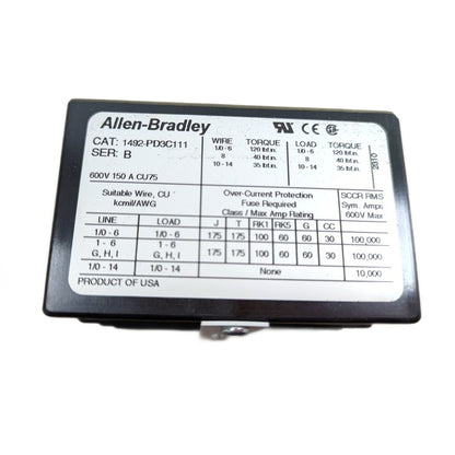 Allen-Bradley 1492-PD3C111 Power Terminal Block, 150A, 600V AC/DC, 3P, Copper, 3 In/3 Out (1492PD3C111)