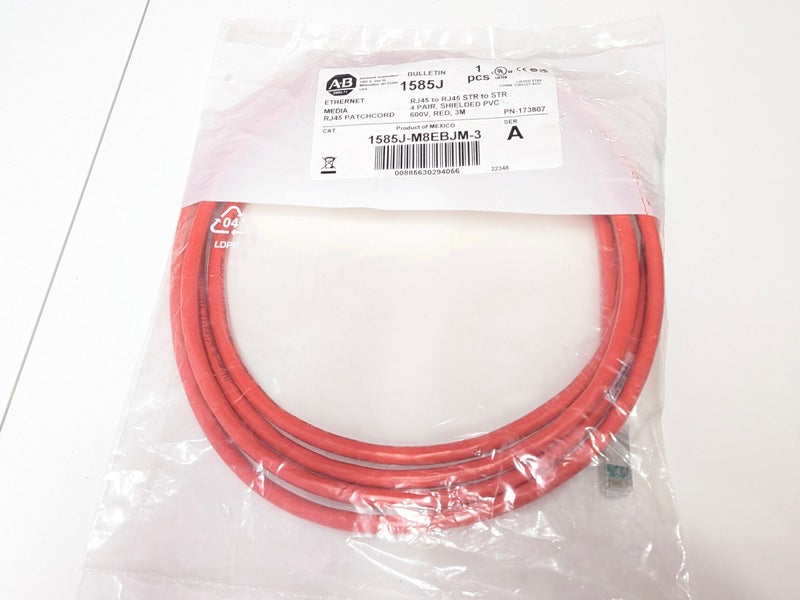 Allen-Bradley 1585J-M8EBJM-2 New RJ45-RJ45 4-Pair Shielded PVC 600V Red 2m