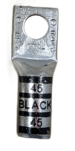 ABB Thomas&Betts, Qty 1, 54910BE Color-Keyed® Compression Lug Copper One-Hole Lug, Long Barrel, Blind End, Max 35kV, Wire Size 2/0 AWG, 3/8 Inch Bolt Size, Tin Plated, Die Code Black 45
