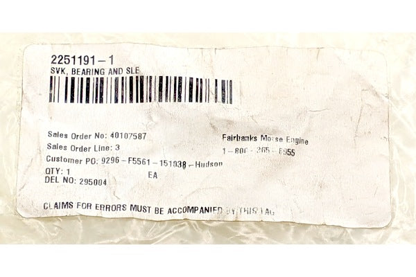 Alco Fairbanks Morse Coltec Engine 2251191-1 SVK Bearing & Sleeve (22511911)