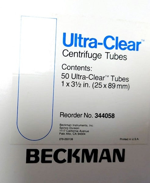 Beckman 38.5 mL Open-Top Thinwall Ultra-Clear Tube, 1 x 3-1/2", 25 x 89mm. 50 Pack (344058)