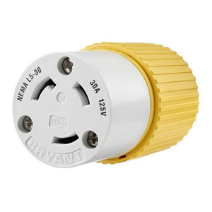 Hubbell/Bryant 70530NCCR Locking Connector, Marine Grade, Female, 30A 125V, L5-30R, Yellow, Corrosion Resistant