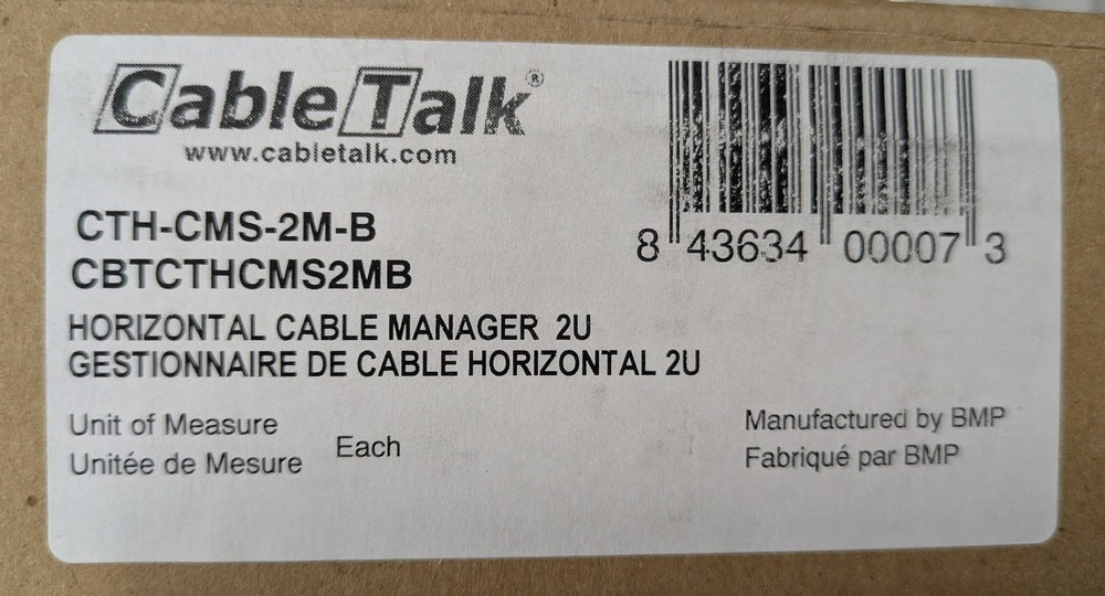 CableTalk CTH-CMS-2M-B New Genuine Original 2U Horizontal Duct Rack Cable Manager with Cover, Sheet Steel