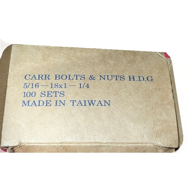 Carr Bolts & Nuts, 100-Pack, New 5/16-18 x 1-1/4 Carriage Bolts and Nuts