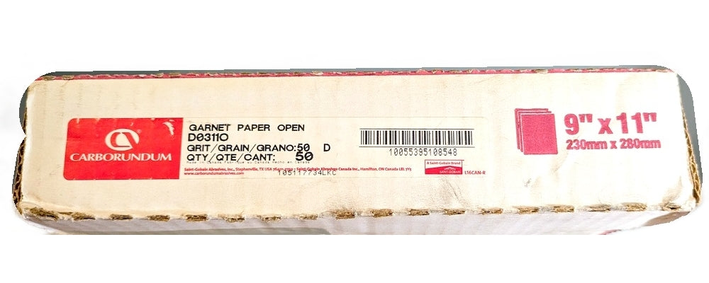 Carborundum D0311O Garnet Grit Paper 9x11" (230x280mm), 50 Grit, 50/Pack