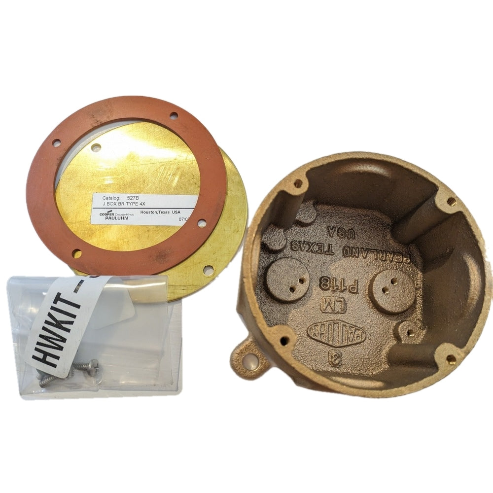 Cooper Crouse-Hinds Pauluhn 527B Junction Box, Round, Brass, Waterproof, Type 4X