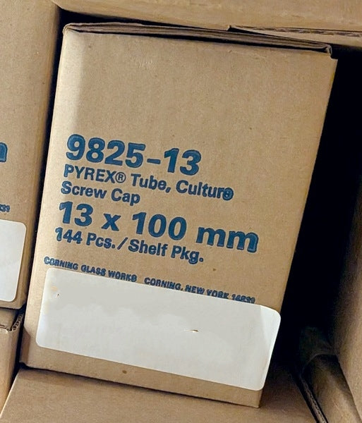 Corning PYREX 9825-13 Box of 144 New Genuine Original Screw Cap Culture Tubes 13 x 100mm