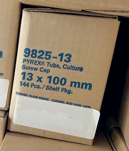 Corning PYREX 9825-13 Box of 144 New Genuine Original Screw Cap Culture Tubes 13 x 100mm