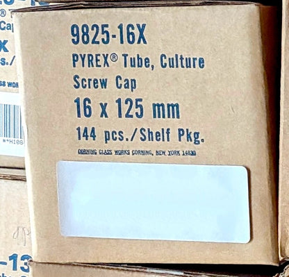 Corning PYREX 9825-16X Box of 144 New Genuine Original Screw Cap Culture Tubes 16 x 125 mm