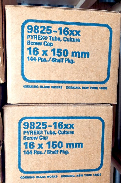 Corning PYREX 9825-16XX Case of 288 New Genuine Original Screw Cap Culture Tubes 16 x 150mm