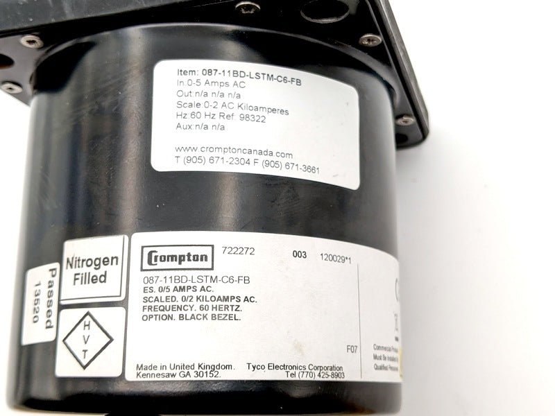Crompton 087-11BD-LSTM-C6-FB New Genuine Original Sealed Ruggedized Nitrogen Filled Analog Ammeter 0-5A AC Input 0-2kA Scale
