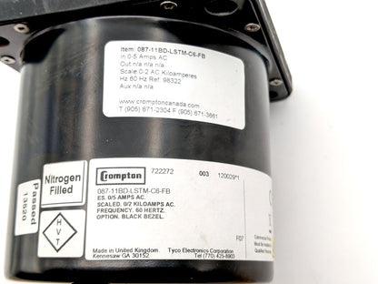 Crompton 087-11BD-LSTM-C6-FB New Genuine Original Sealed Ruggedized Nitrogen Filled Analog Ammeter 0-5A AC Input 0-2kA Scale
