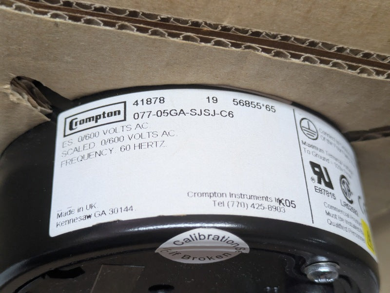 Crompton 077-05GA-SJSJ-C6 4" AC Panel Meter, 0-600VAC, 60Hz (07705GASJSJC6)