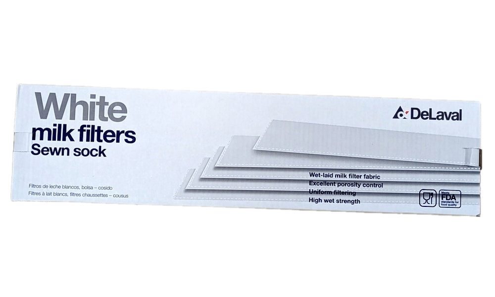 DeLaval 830723002 New Genuine Original White Milk Filters Sewn Sock Wet Laid Fabric 2-1/4 x 24 inch 70g Box of 100