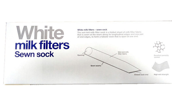 DeLaval White Milk Filters Sewn Sock, Wet Laid Facric, 2-1/4 x 24 inch, 70g, Box of 100 (830723002)