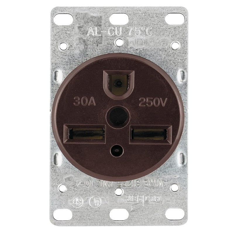 Eaton Eagle Electric Model 1234 30-Amp 2-Pole, 3-Wire 250-Volts NEMA 6-30R Heavy Duty Grade Flush Mount Power Receptacle, Brown