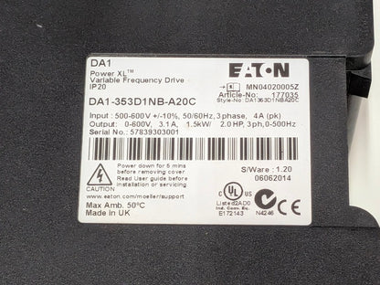 Eaton DA1-353D1NB-A20C New Genuine Original PowerXL Advanced Variable Frequency Drive