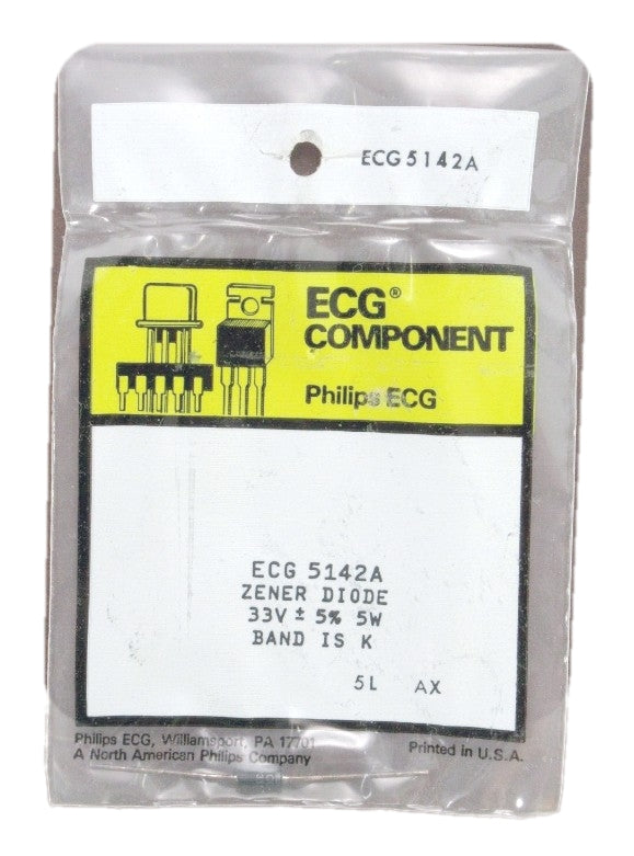 Philips ECG Component 5142A Zener Diode 33V ±5% 5W Band is K