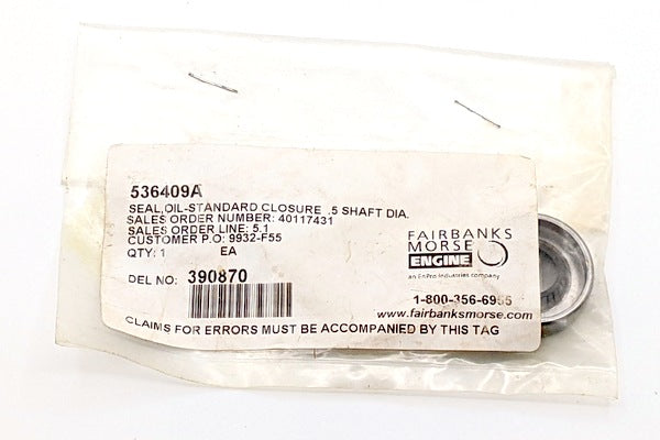 Fairbanks Morse 536409A Oil Seal, Standard Closure, 0.5" Shaft Dia.