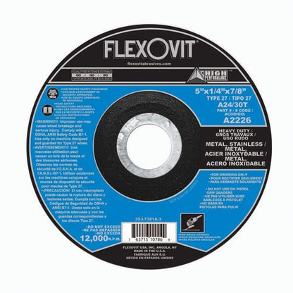 Flexovit A2226, Qty 5 Pack, Type 27 Depressed Centre High Performance Grinding Wheel