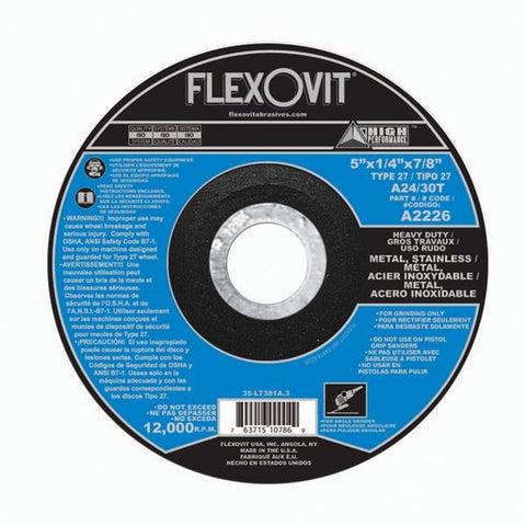 Flexovit A2226, Qty 5 Pack, Type 27 Depressed Centre High Performance Grinding Wheel