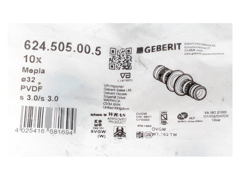 Geberit 624.505.00.5 New Mepla Press Fitting Straight Coupling Ø32mm DN25