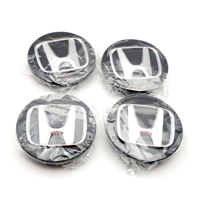 Chrome & Black Wheel Centre Caps for Honda, Raised Emblem, Pack of 4, 69mm Outer Diameter