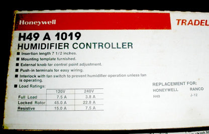 Honeywell H49 A 1019 Humidifier Controller Duct Mount Humidistat Switch (H49A1019)