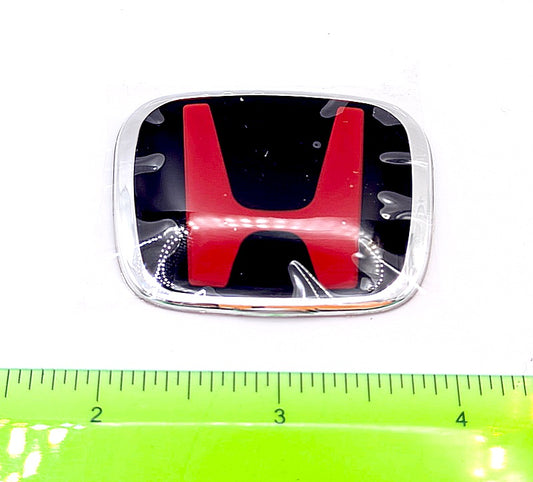 Honda Steering Wheel Emblem Badge, Red/Black/Chrome, 50 x 40mm (2 x 1-5/8 inches)