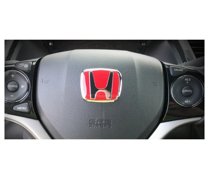 Honda Steering Wheel Emblem Badge, Red/Chrome, New