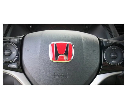 Honda Steering Wheel Emblem Badge, Red/Chrome, New