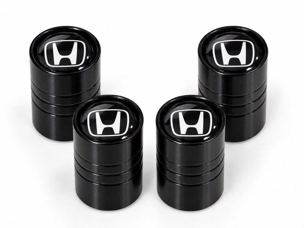 Honda Branded Slim Black Aluminum Tire Valve Stem Caps 4-Pack 14mm x 8mm