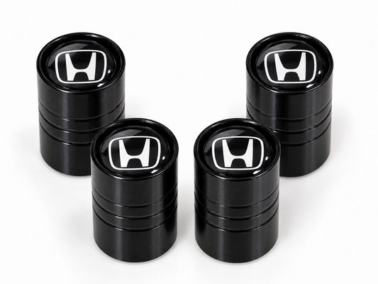Honda Branded Slim Black Aluminum Tire Valve Stem Caps 4-Pack 14mm x 8mm