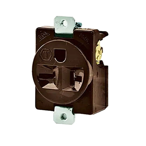 Hubbell Bryant 5484 Straight Blade Receptacle, Panel Mount, Heavy Duty, 2P/3W, 20A 125V, NEMA 5-20R, Brown