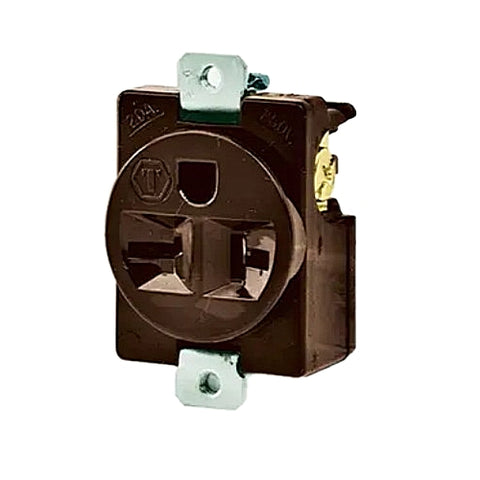 Hubbell Bryant 5484 Straight Blade Receptacle, Panel Mount, Heavy Duty, 2P/3W, 20A 125V, NEMA 5-20R, Brown