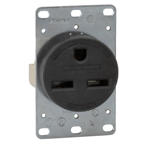Hubbell Bryant 9630FR Flush Receptacle, 30A, 250VAC, NEMA 6-30R, Black