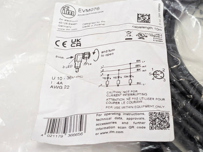ifm Electronik EVM076 New 10 meter Genuine Original M12 Extension Cable